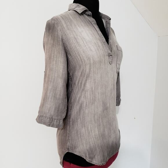 Cloth & Stone Gray Split V Neck Tencel Tunic Top XS - Picture 3 of 11